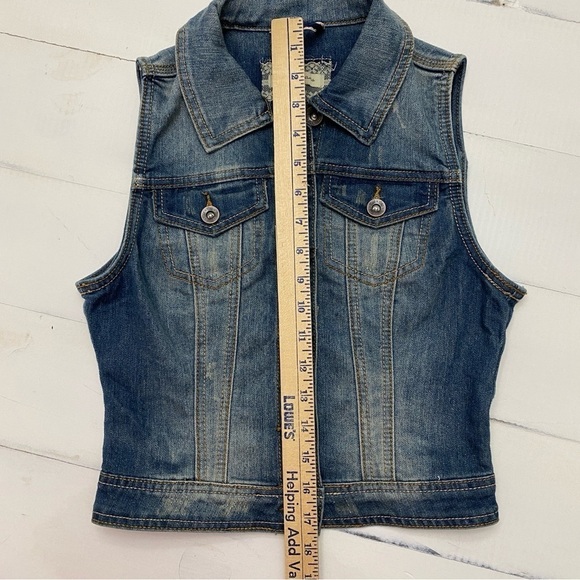 YMI denim collared vest button front pockets juniors small - Picture 7 of 10